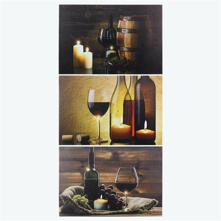 YOUNGS Canvas Wine Cellar LED Light Up Wall Art, Assorted Color - 3 Piece 21649